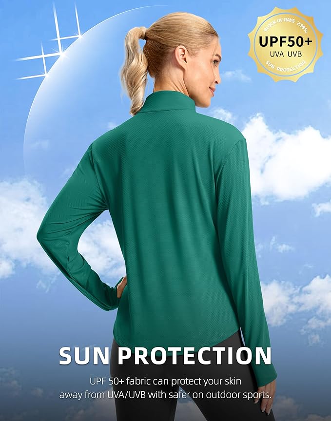 Soothfeel Women's UPF 50+ Lightweight Athletic Jackets Sun Protection Zip Up Long Sleeve Shirts Hiking Workout Outdoor Pocket
