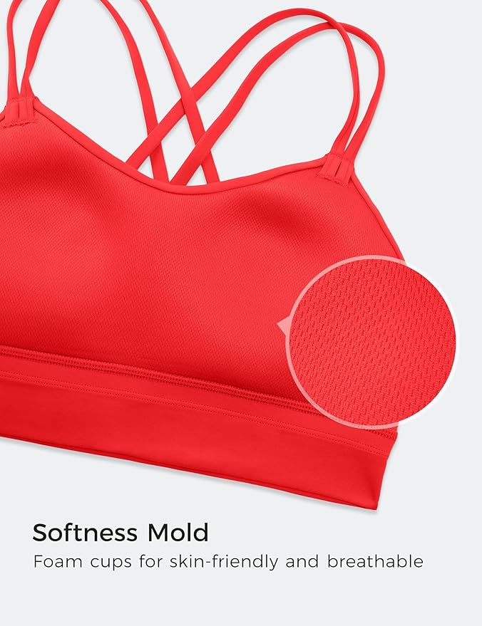 CRZ YOGA Softness Mold Butterluxe Strappy Longline Sports Bras for Women - Double Spaghetti Strap Workout Yoga Crop Top