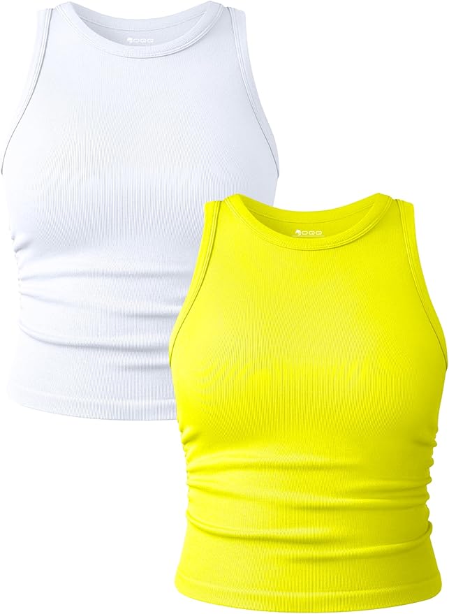 OQQ Women's 2 Piece Tank Tops Crew Neck Sleeveless Basic Stretch Casusal Yoga Crop Camis