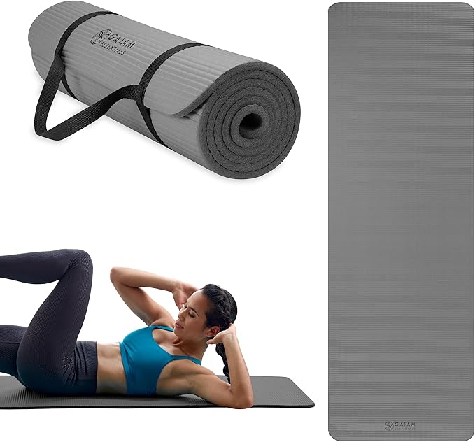 Gaiam Yoga Mat, Pilates & Exercise Mat, Thick 2/5" (10mm) Workout Mat with Easy-Cinch Carrying Strap for Home & Gym Workouts
