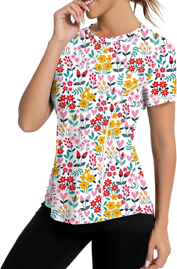 AVOOGUE Women's Short Sleeve Workout Tops Quick Dry Athletic UPF50+ Sun Protection Shirts Gym Hiking Running Yoga Clothes