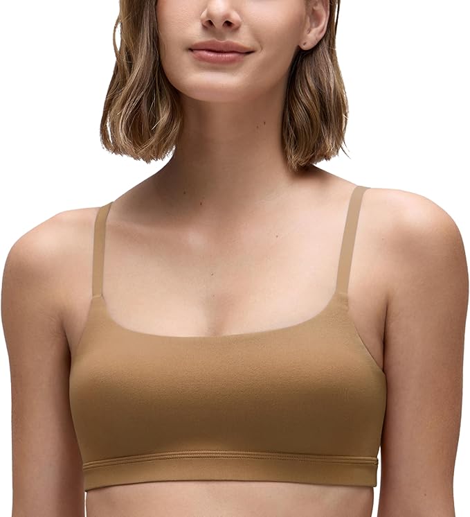 CRZ YOGA Butterluxe Adjustable Spaghetti Strap Sports Bras for Women - Scoop Neck Wireless Padded Yoga Workout Crop Top