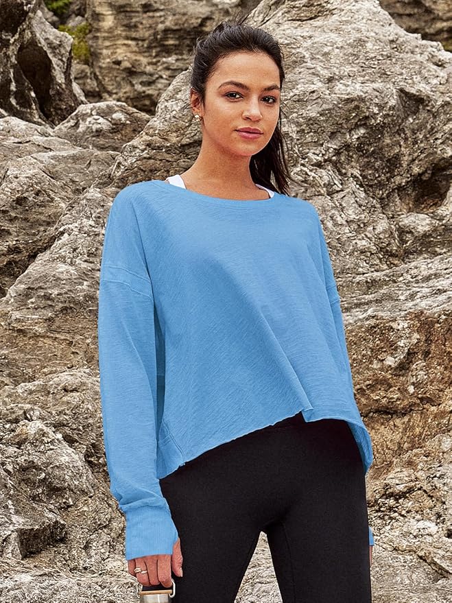 Panadila Womens Open Back Workout Top Long Sleeve Athletic Shirts Casual Crop Running Tee Y2k Yoga