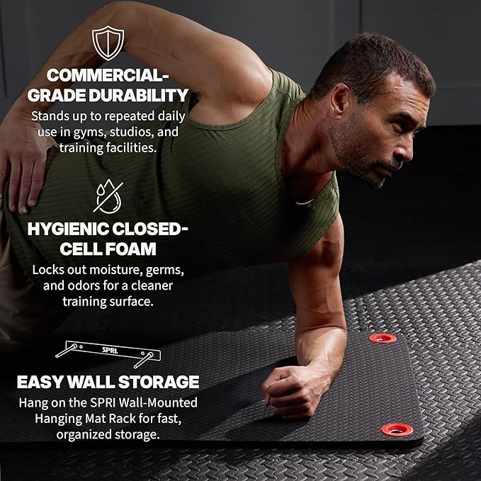 SPRI Hanging Bulk Fitness Mats, 15mm, 56” x 23" Black, 6 Pack, Closed-Cell Foam Bulk Yoga Mats for Gyms