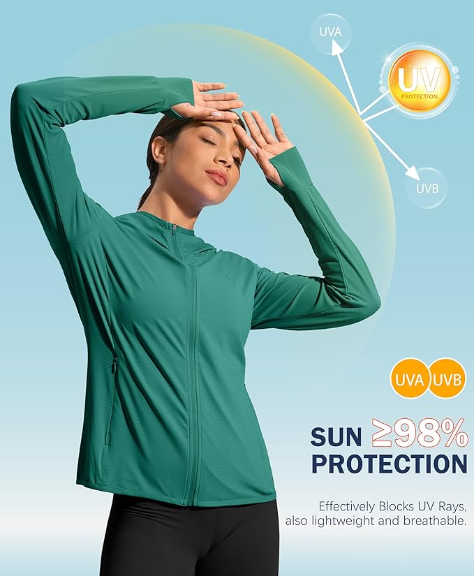 Soothfeel Women's UPF 50+ Sun Protection Hoodie Jacket Lightweight Long Sleeve Sun Shirt for Women with Pocket Hiking Outdoor