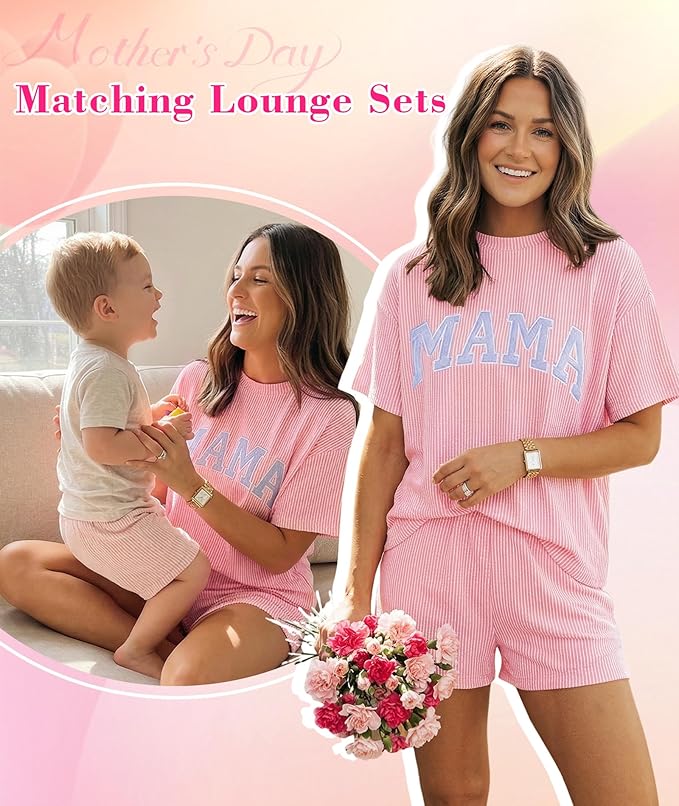 MARZXIN Women 2 Piece Shorts Set 2026 Casual Summer Cruise Outfits Ribbed Loose Short Sleeve Pocket Matching Lounge Sets