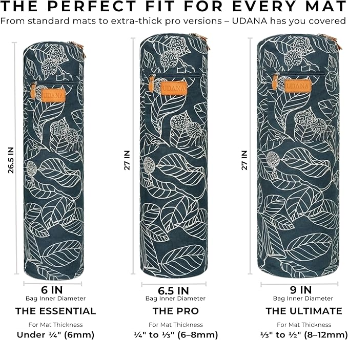 UDANA Yoga Mat Bag – Heavy Duty Canvas Carrier with 3 Pockets & Full Zip – Available in 3 Sizes (16L, 18L, 34L) - Multiple Colors