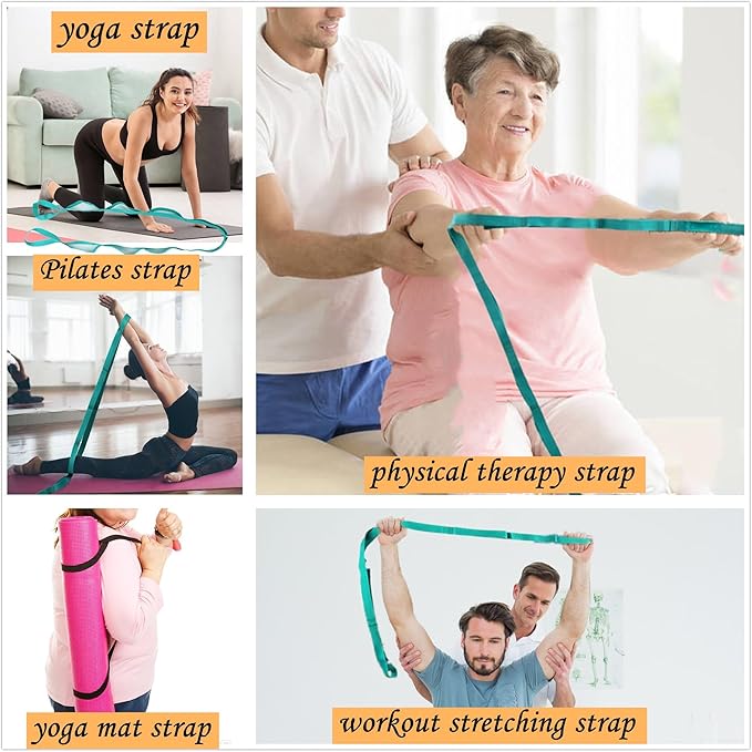 Scotamalone Stretching Strap Yoga Strap Physical Therapy for Home Workout, Exercise, Pilates and Gymnastics, 10 Loops Non-Elastic Stretch Bands with Aesthetic Packaging for Women & Men