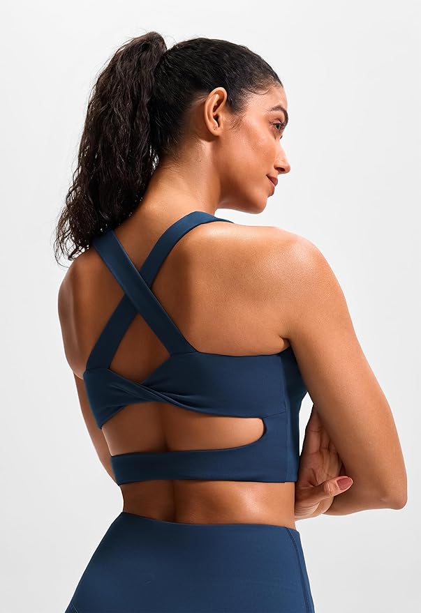 Sports Bras for Women Criss-Cross Back Padded Workout Tank Tops Medium Support Crop Tops for Women