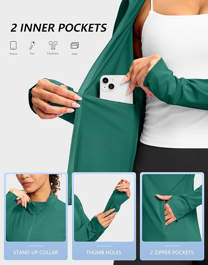 G Gradual Women's Lightweight Athletic Jacket Sun Protection UPF 50+ Zip Up 4 Pockets Long Sleeve Shirts Workout Running