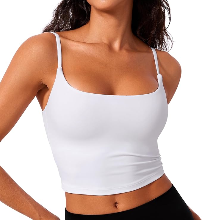 CRZ YOGA Butterlift Adjustable U Back Crop Tank Tops for Women - Padded Camisole Scoop Neck Workout Longline Sports Bras