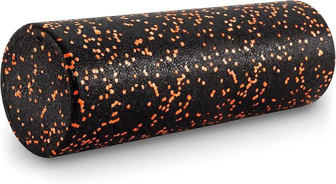 ProsourceFit High Density Foam Rollers 18 - inches long, Firm Full Body Athletic Massage Tool for Back Stretching, Yoga, Pilates, Post Workout Muscle Recuperation, Black/Orange