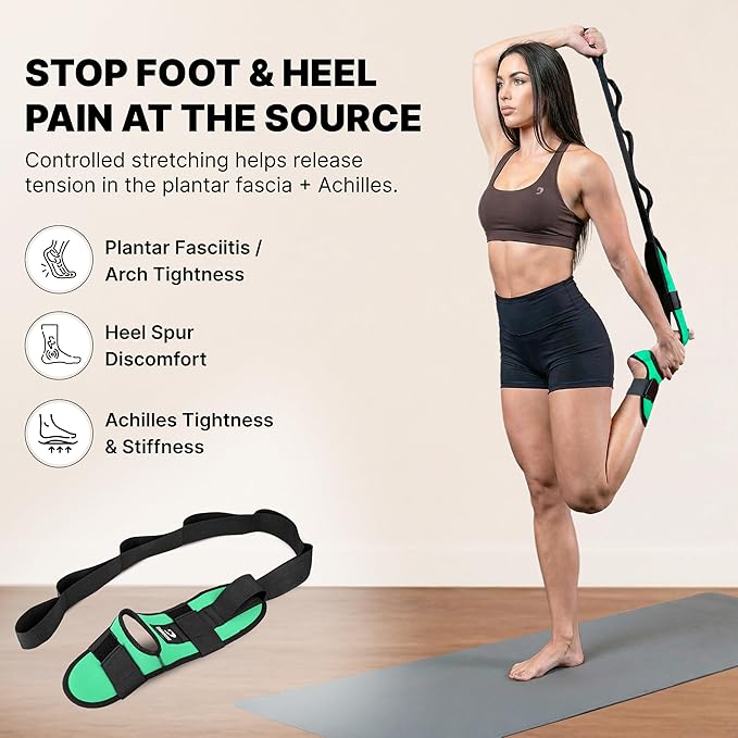 DMoose Fitness Foot & Calf Stretcher with Adjustable Padded Stretching Strap for Plantar Fasciitis, Hamstring, Heel Spurs and Achilles Tendonitis Relief - Yoga Leg Stretch Strap for Flexibility