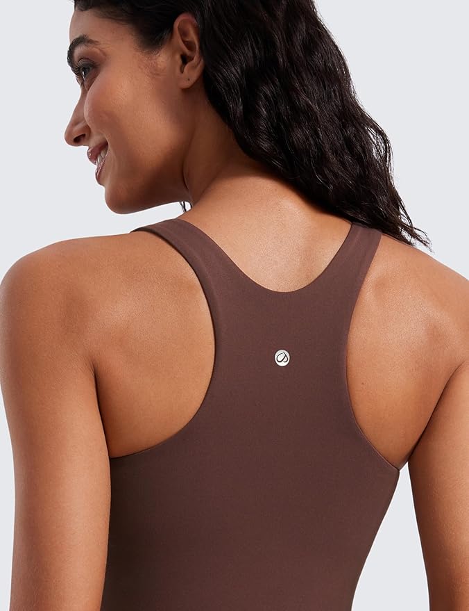 CRZ YOGA Butterluxe High Neck Tank Tops for Women - Racerback Workout Padded Yoga Athletic Camisole with Built in Bra