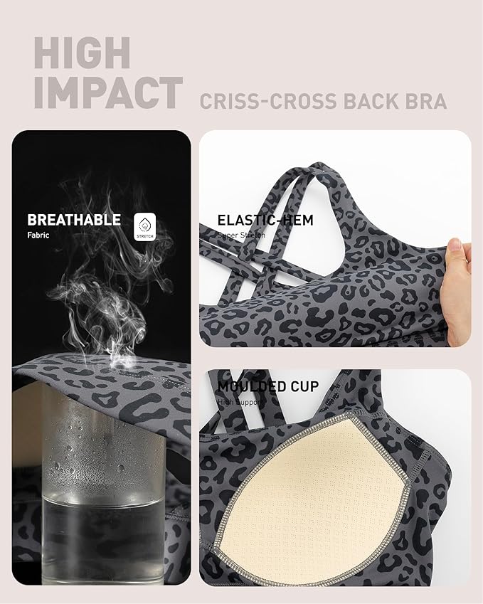 RUNNING GIRL High Impact Sports Bras for Women - Scoop Neck Strappy Sports Bra High Support Moulded Cup Workout Bra