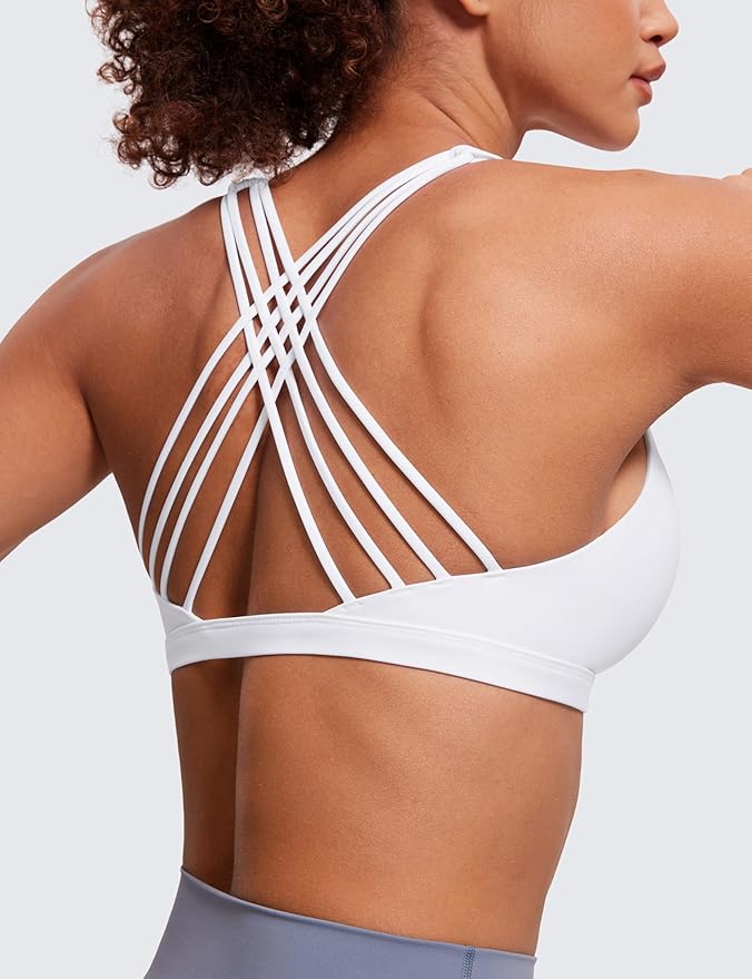 CRZ YOGA Naked Feeling Strappy Sports Bras for Women - Criss Cross Back Wireless Padded Cami Yoga Workout Top