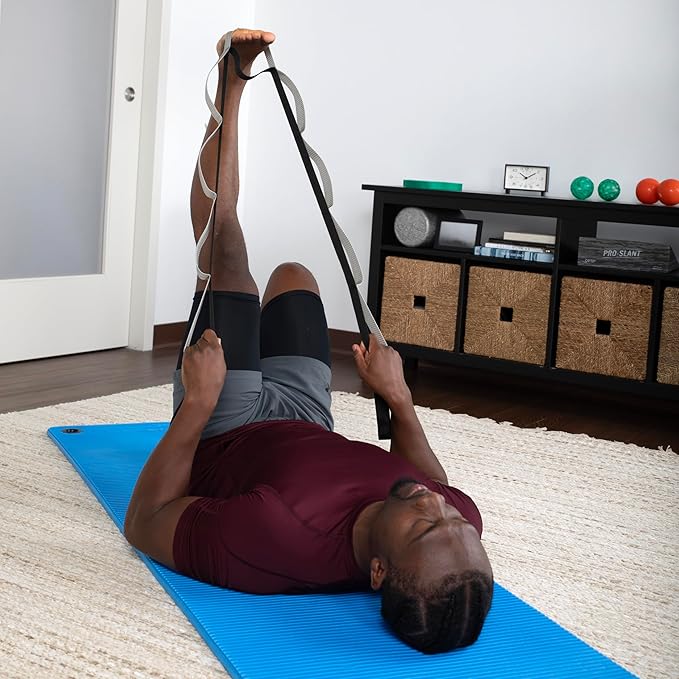 OPTP Stretch Out Strap Pro with Stretching Exercise Book, 11 Loop Stretching Strap for Yoga and Pilates, Physical Therapy Strap for Leg and Knee Recovery. Made in the USA