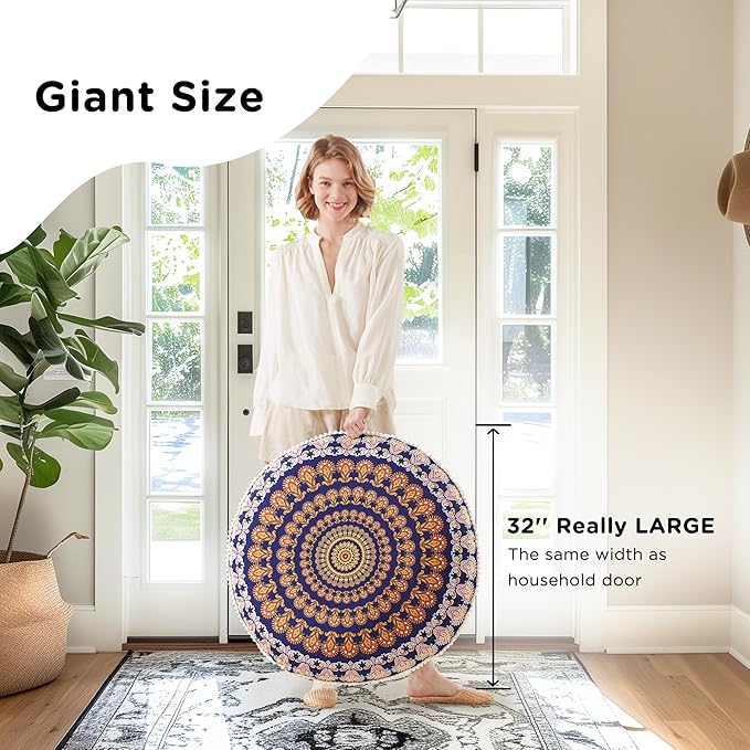 Codi Floor Pillows for Sitting Set of 2, Large Meditation Cushions for Adults with Memory Foam, Bohemian Mandala Round Seating for Outdoor Yoga and Living Room, Washable，32 Inch, Yellow