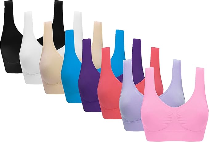 Vermilion Bird Women's 3 Pack Seamless Comfortable Sports Bra with Removable Pads