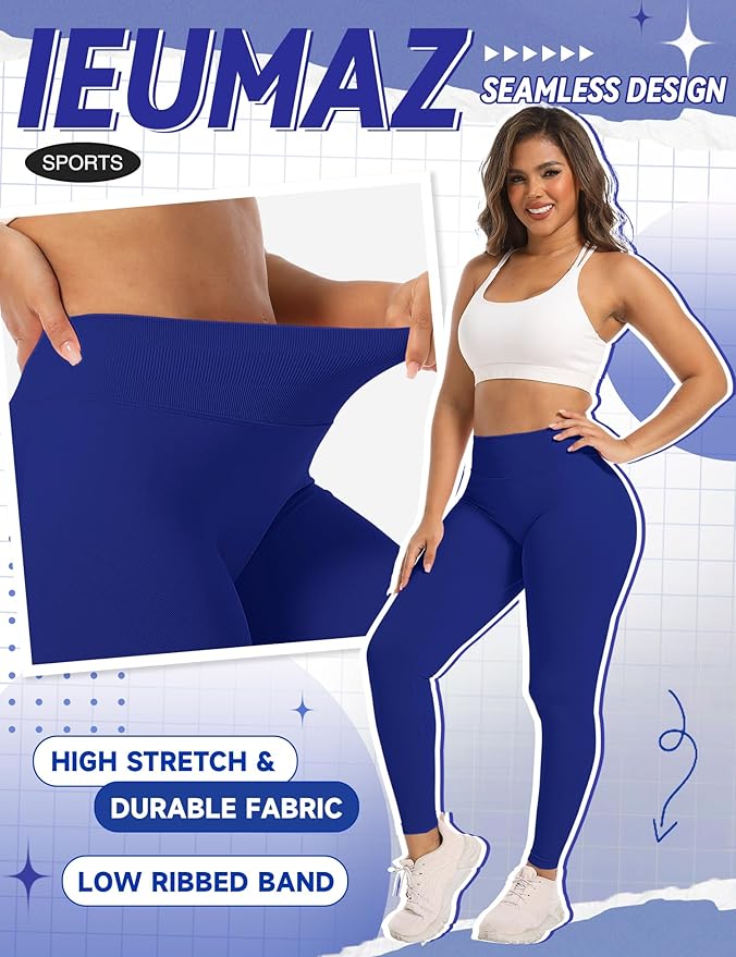 Ieumaz Scrunch Butt Lifting Leggings for Women Gym Seamless Workout Leggings Mid Low Waist Tummy Control Yoga Pants
