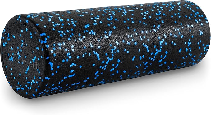 ProsourceFit High Density Foam Rollers 18 - inches long, Firm Full Body Athletic Massage Tool for Back Stretching, Yoga, Pilates, Post Workout Muscle Recuperation, Black/Blue