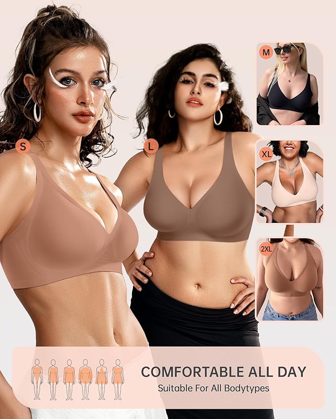 OEAK Womens Deep V Bras Wireless Comfortable Bra Supportive No Underwire Bras Tshirt Push Up Bralettes Plunge Seamless Bra