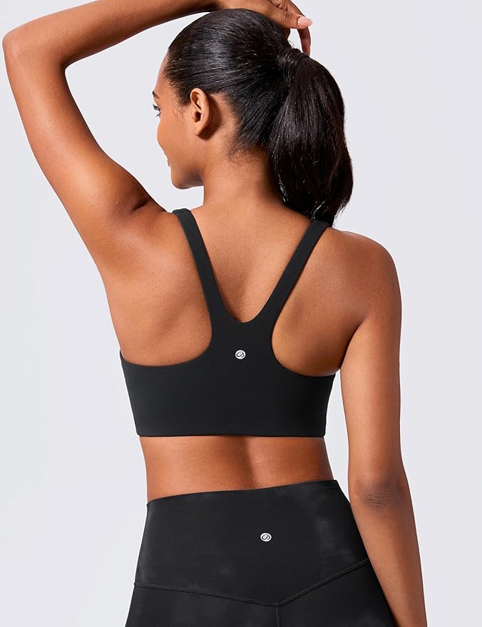 CRZ YOGA Butterlift Double Lined Square Neck Sports Bras for Women - Wireless V-Shaped Racerback Workout Yoga Top Non Padded