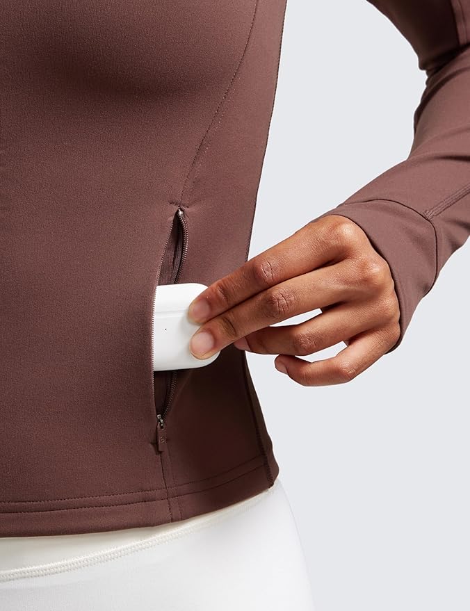 CRZ YOGA Butterluxe Waist Length Jackets for Women - Full Zip Athletic Track Tops with Thumb Holes Pockets