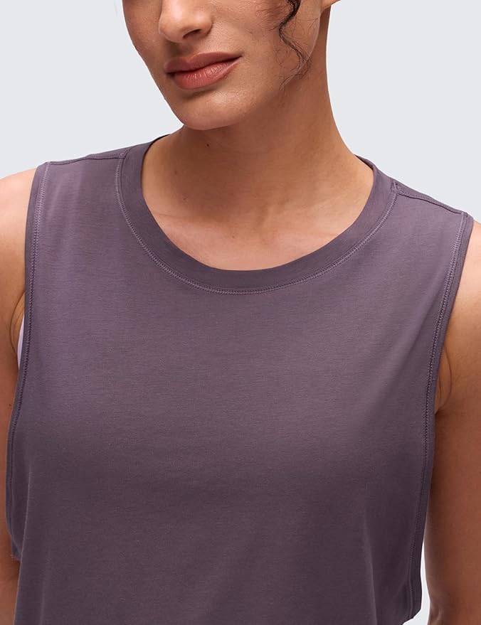 CRZ YOGA Pima Cotton Large Armhole Tank Tops for Women - Workout Sport Athletic Yoga Running Gym Loose Crop Sleeveless Shirts