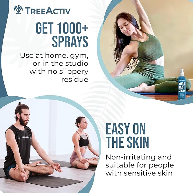 TreeActiv Yoga Mat Cleaner Spray, 4 fl oz, Cleaning Spray for Yoga Accessories, All Purpose Mat Spray for Gym Equipment, Workout Mat Spray With Tea Tree Oil, Yoga Mat Spray Cleaner, with 2000 Sprays