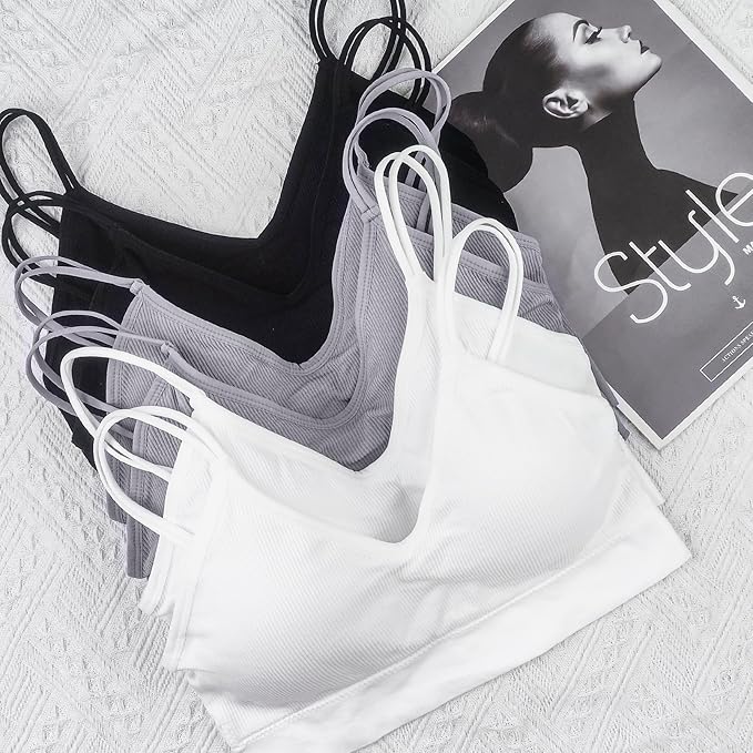 BQTQ 6 Pcs V Neck Bralettes for Women Padded Bralette with Straps Seamless Bra