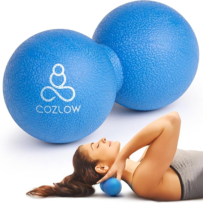 COZLOW Double Lacrosse Massage Ball - Blazing Blue - Peanut Trigger Point Roller for Mobility, Deep Tissue Therapy, Myofascial Release - Ergonomic Acupressure Tool for Muscle Pain Relief
