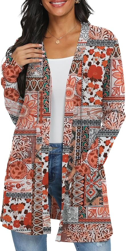 Womens Casual Lightweight with Pocketes Long Sleeve Open Front Cardigan