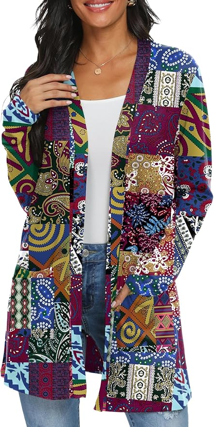 Womens Casual Lightweight with Pocketes Long Sleeve Open Front Cardigan