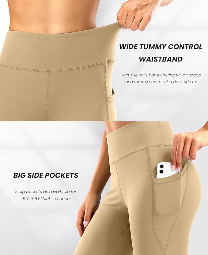 28"/30"/32"/34" Inseam Women's Bootcut Yoga Pants Long Bootleg High-Waisted Flare Pants with Pockets