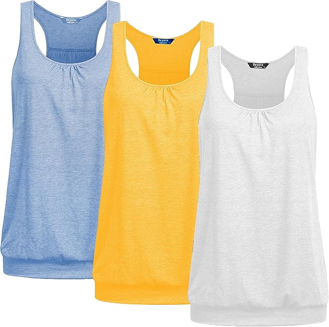 Beyove 3 Pack Banded Bottom Workout Tops for Women Tummy Flattering Yoga Tank Tops Plus Size Racerback Athletic Gym Shirts