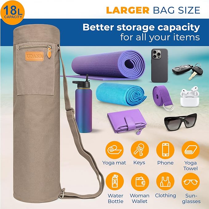 UDANA Yoga Mat Bag – Heavy Duty Canvas Carrier with 3 Pockets & Full Zip – Available in 3 Sizes (16L, 18L, 34L) - Multiple Colors