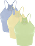 ODODOS Women's Crop 3-Pack Seamless Rib-Knit Camisole Crop Tank Tops