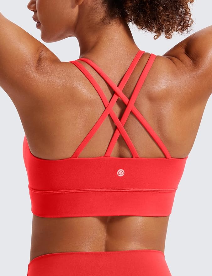 CRZ YOGA Softness Mold Butterluxe Strappy Longline Sports Bras for Women - Double Spaghetti Strap Workout Yoga Crop Top