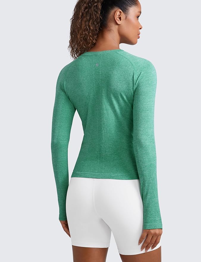 CRZ YOGA Seamless Long Sleeve Shirts for Women Waist Length - Workout Athletic Running Gym Yoga Tops Crewneck Breathable