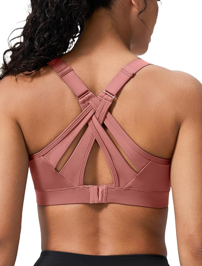 Yvette Sports Bra High Impact Adjustable Criss Cross Back, Full Support for Large Bust No Bounce