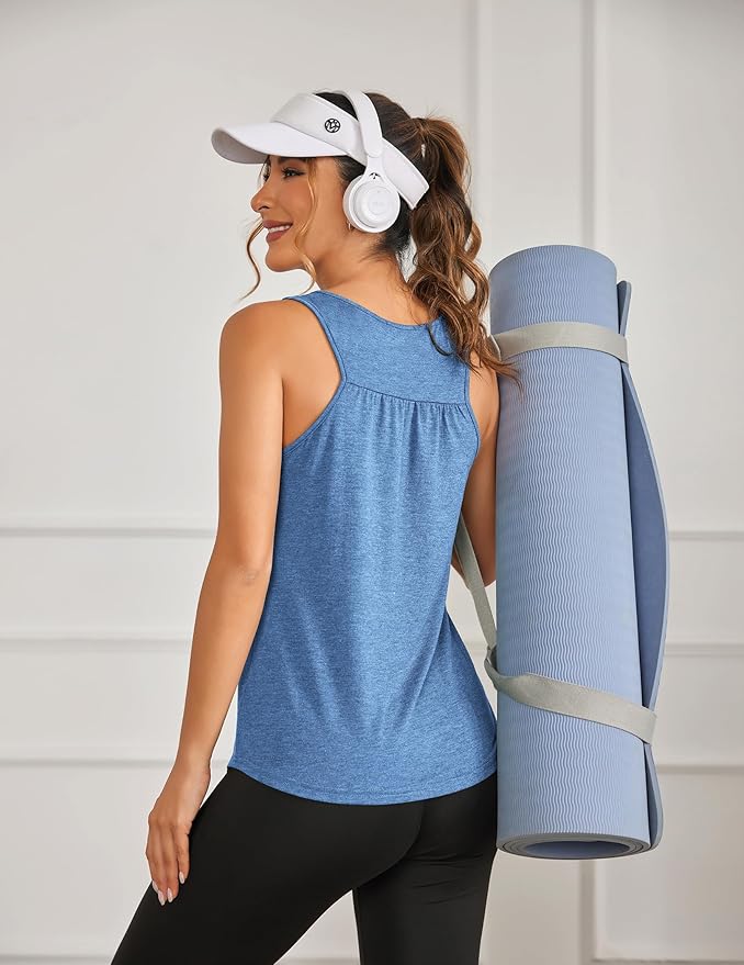 PINSPARK Workout Tops for Women Racerback Tank Tops Sleeveless Athletic Running Shirts Lightweight Yoga Gym Tank,2 Pack S-3XL