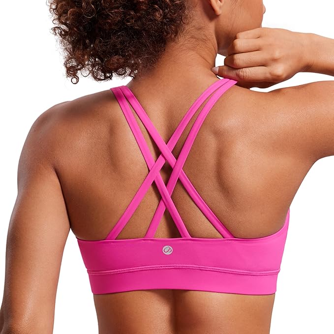 CRZ YOGA Naked Feeling Strappy Padded Sports Bras for Women - Fitness Workout Top Criss Cross Back Yoga Cami