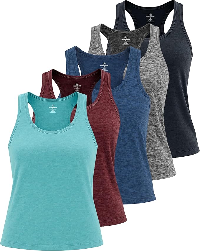 Real Essentials 5 Pack: Women's Racerback Tank Top Dry-Fit Athletic Performance Yoga Activewear (Available in Plus Size)