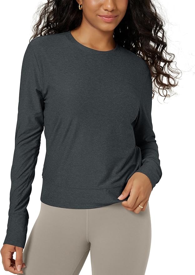ODODOS Women's Long Sleeve Crewneck Tee - Ultra-Soft odSTRATUM Tech Performance T-Shirts UPF 50+ Daily Pullover Tops