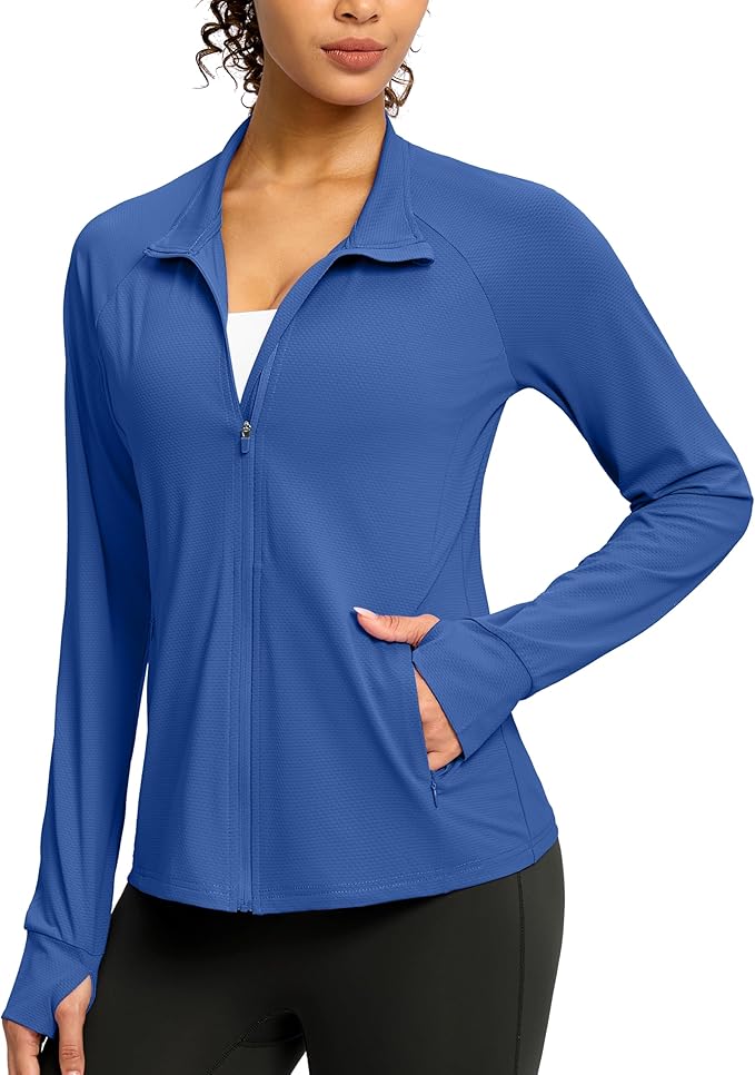 G Gradual Women's Lightweight Athletic Jacket Sun Protection UPF 50+ Zip Up 4 Pockets Long Sleeve Shirts Workout Running