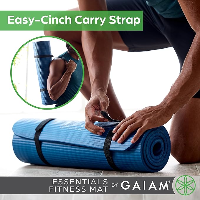 Gaiam Yoga Mat, Pilates & Exercise Mat, Thick 2/5" (10mm) Workout Mat with Easy-Cinch Carrying Strap for Home & Gym Workouts