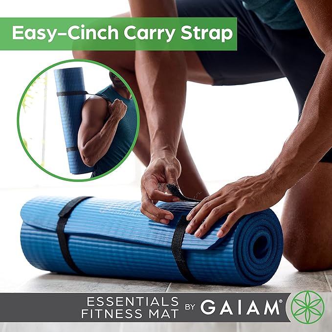 Gaiam Yoga Mat, Pilates & Exercise Mat, Thick 2/5" (10mm) Workout Mat with Easy-Cinch Carrying Strap for Home & Gym Workouts