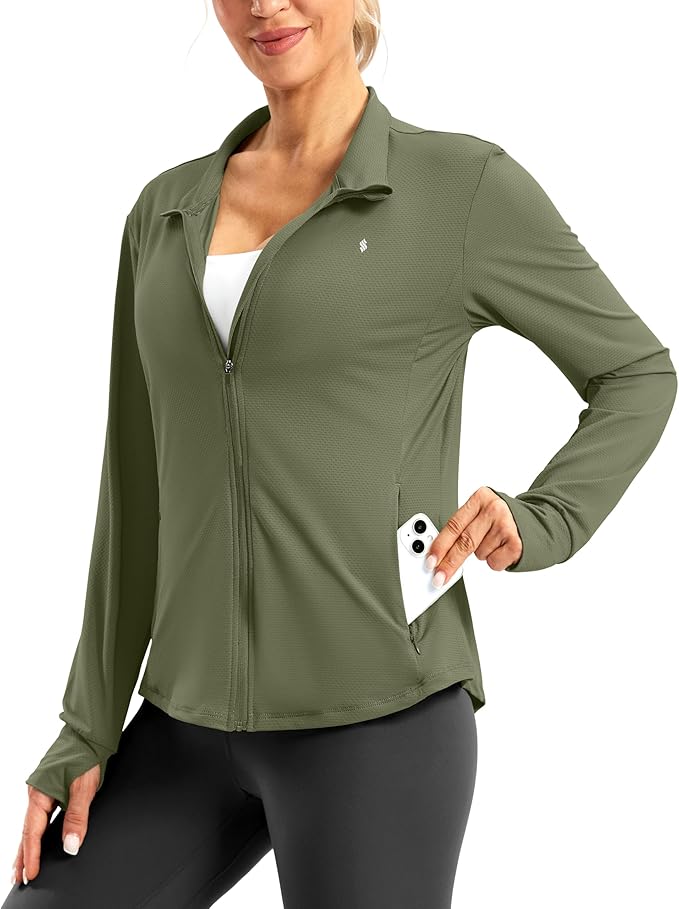 Soothfeel Women's UPF 50+ Lightweight Athletic Jackets Sun Protection Zip Up Long Sleeve Shirts Hiking Workout Outdoor Pocket