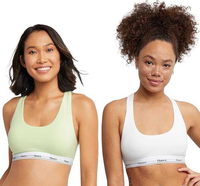 Hanes Women's Originals Racerback Bralette Pack, Breathable Stretch Cotton Bras, 2-Pack